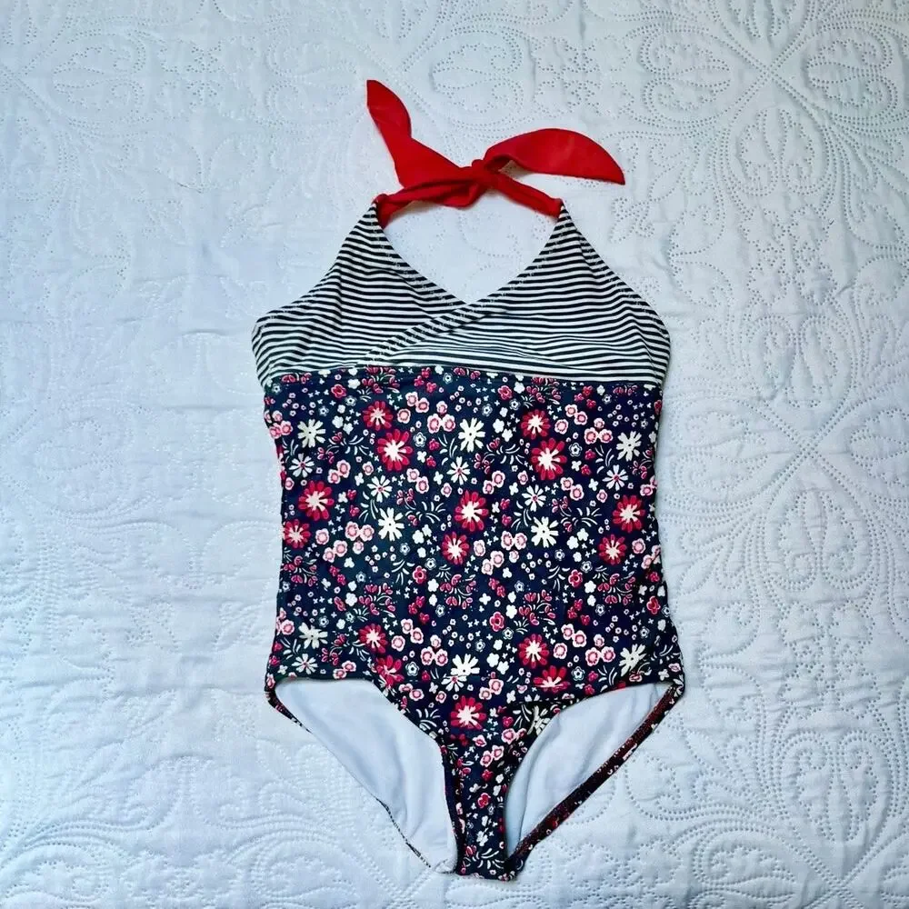 Tea Collection Mixed Print Halter One Piece Swim Suit Size 5